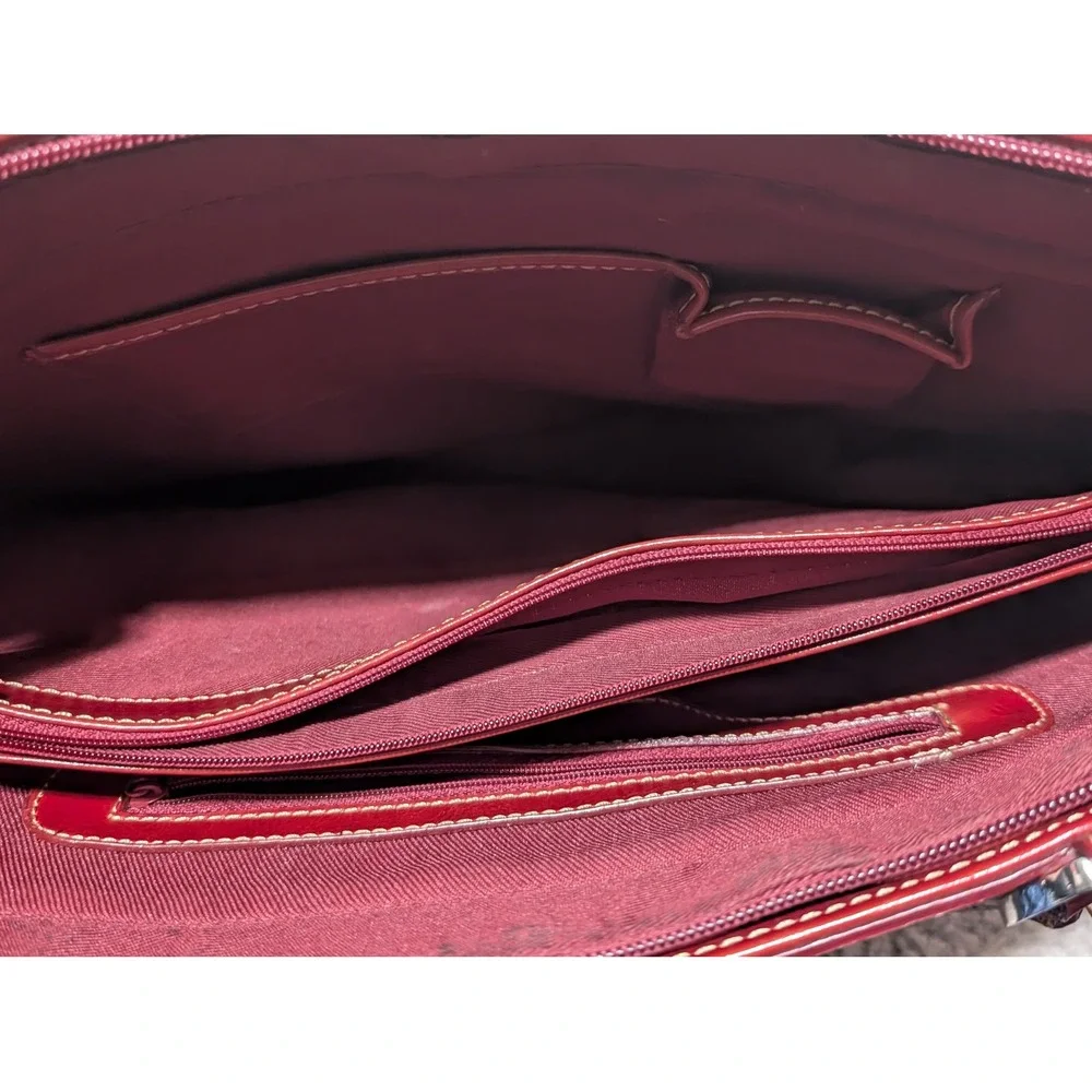 Kate Spade Handbag Women Large Red Leather Tote Shoulder Bag Contrast Stitching